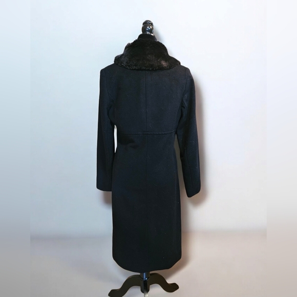 Wool Trench Coat With Faux Fur Collar Ankle Length - Size 6 - Picture 5 of 10
